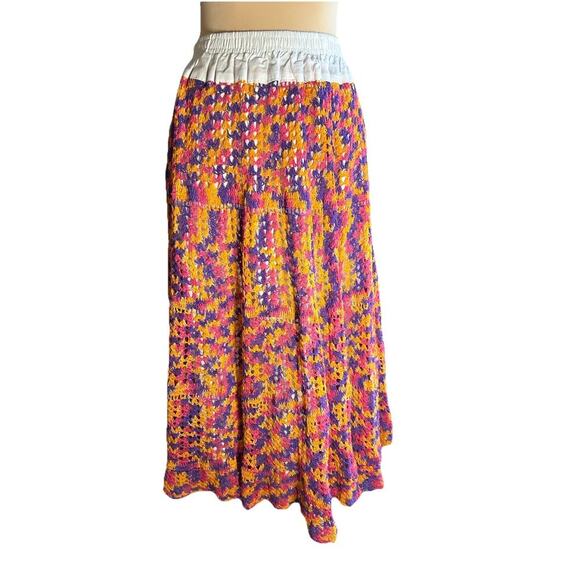 Handmade Dresses & Skirts - Handmade Crochet Maxi Skirt Boho Festival Knit Sz S/M Sunset Maximalist Granny